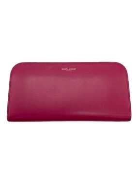 Saint Laurent Round Zip Purse Long Wallet Solid Pink Leather Italy Used